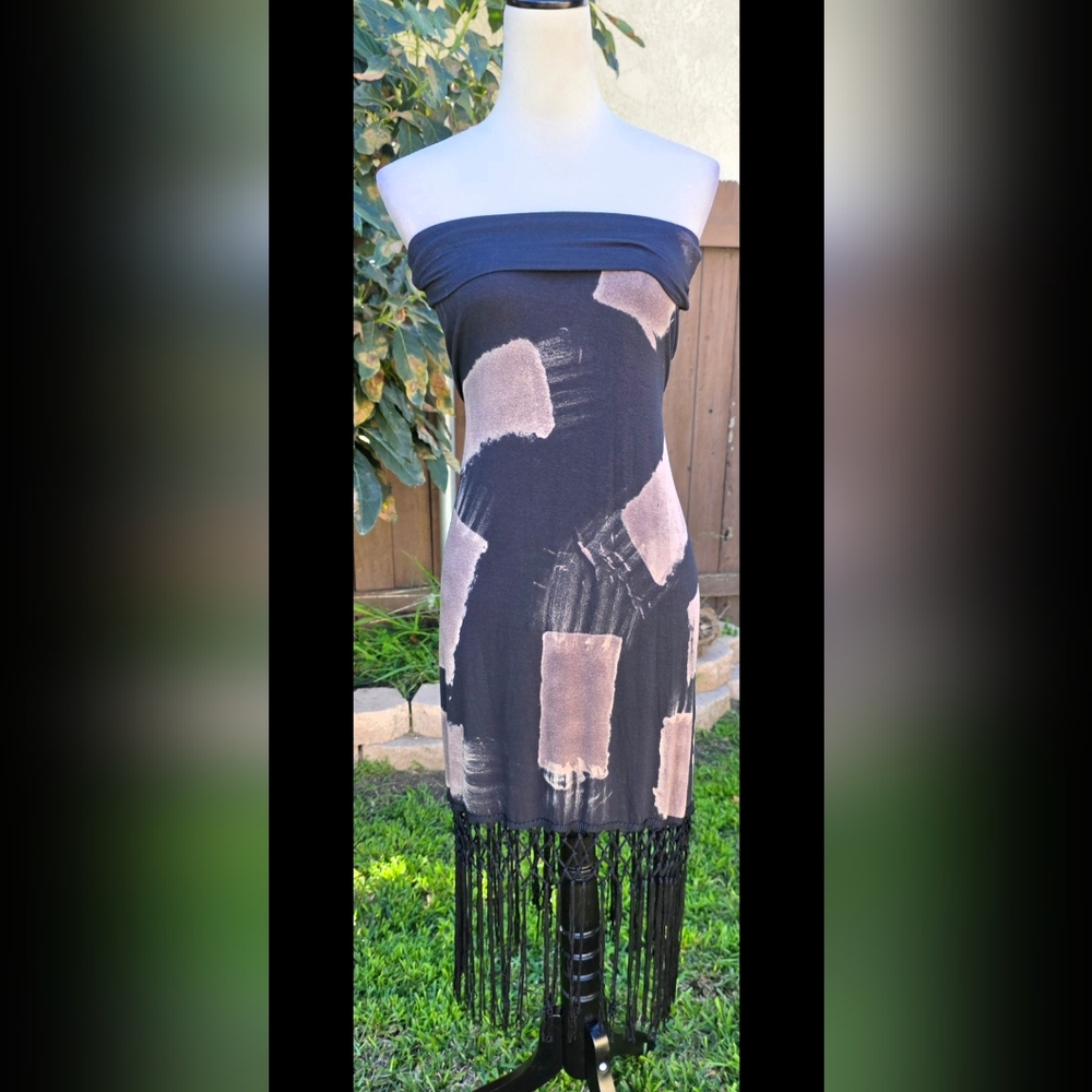 T Party Black and Cream Boho Dress/skirt With Tassles Size Medium